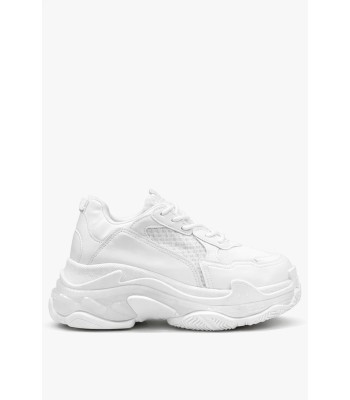 Λευκό sneaker με χοντρή chunky σόλα και mesh λεπτομέρειες