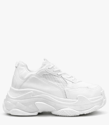 Λευκό sneaker με χοντρή chunky σόλα και mesh λεπτομέρειες