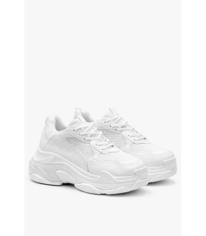 Λευκό sneaker με χοντρή chunky σόλα και mesh λεπτομέρειες