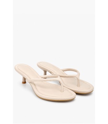 Μπεζ mules με διχάλα και kitten heel
