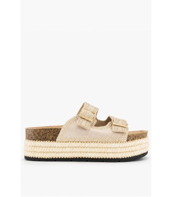 Μπεζ flatform με διπλή αγκράφα και διακοσμητικά τρουκς
