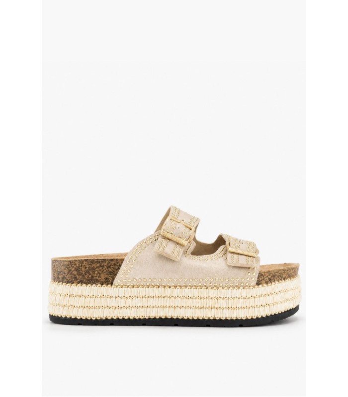 Μπεζ flatform με διπλή αγκράφα και διακοσμητικά τρουκς