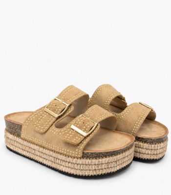 Χακί flatform με διπλή αγκράφα και διακοσμητικά τρουκς