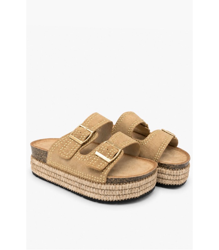 Χακί flatform με διπλή αγκράφα και διακοσμητικά τρουκς