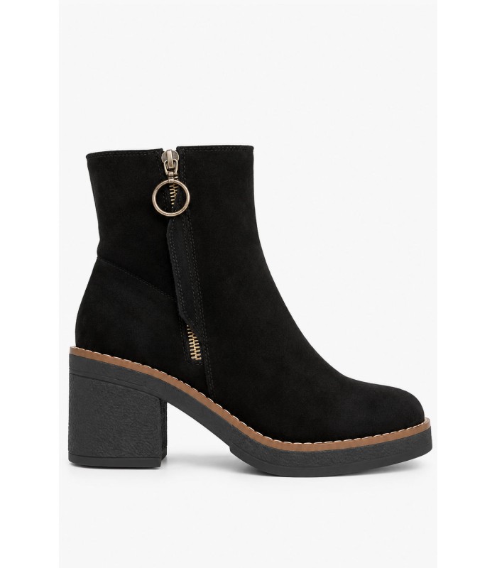 Μαύρα ankle boots suede με κρεπ σόλα και διακοσμητικό φερμουάρ