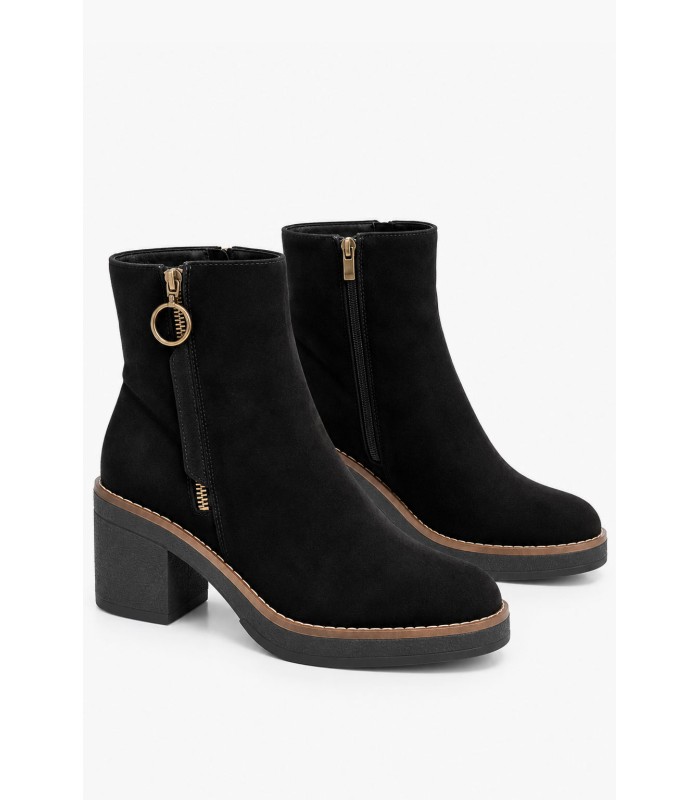 Μαύρα ankle boots suede με κρεπ σόλα και διακοσμητικό φερμουάρ