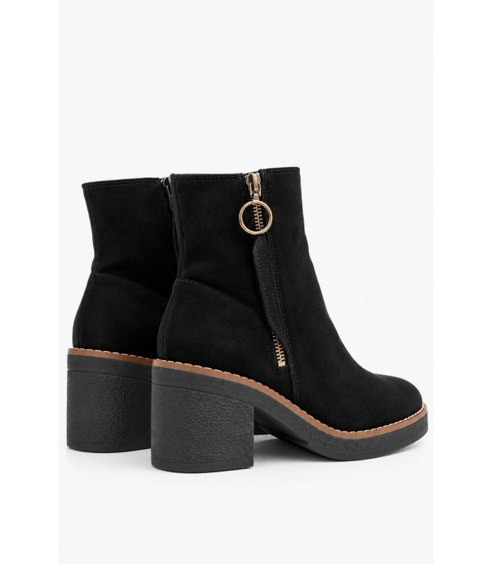 Μαύρα ankle boots suede με κρεπ σόλα και διακοσμητικό φερμουάρ