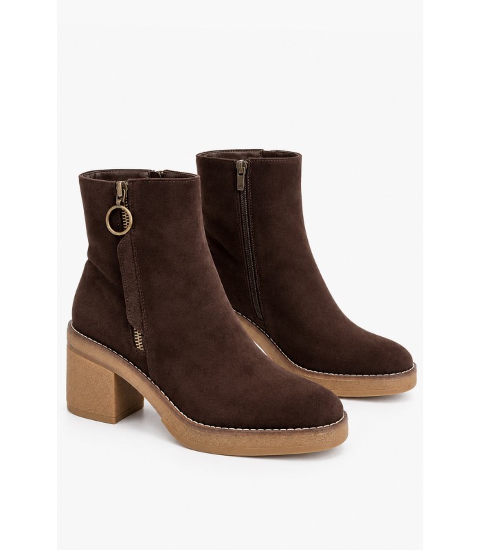Καφέ ankle boots suede με κρεπ σόλα και διακοσμητικό φερμουάρ