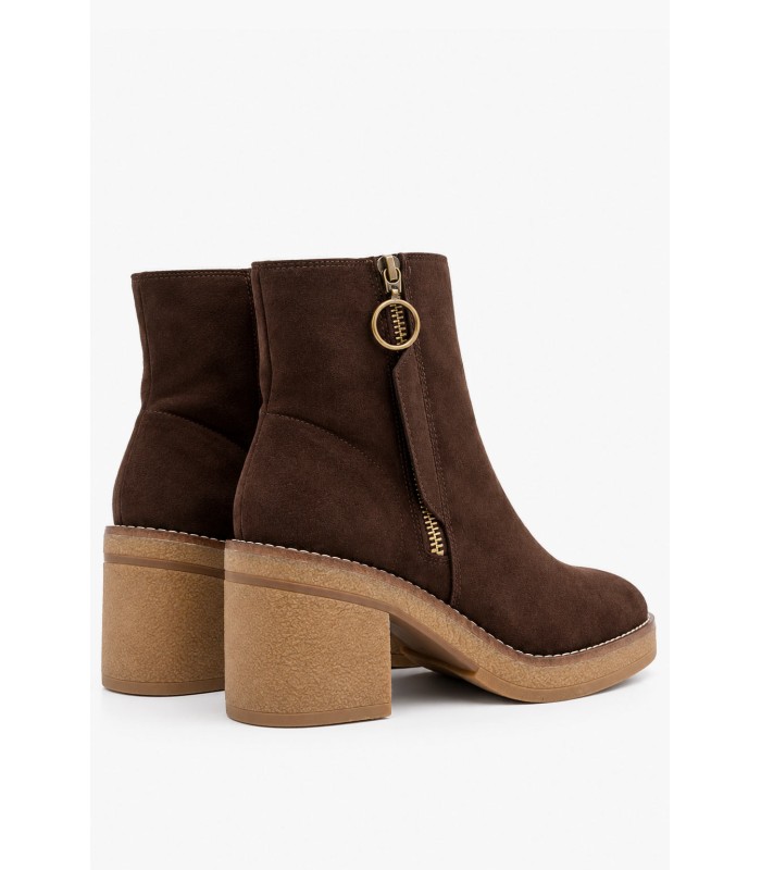 Καφέ ankle boots suede με κρεπ σόλα και διακοσμητικό φερμουάρ