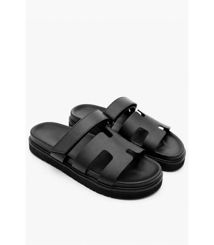 Μαύρα flatform σανδάλια με σχέδιο Η