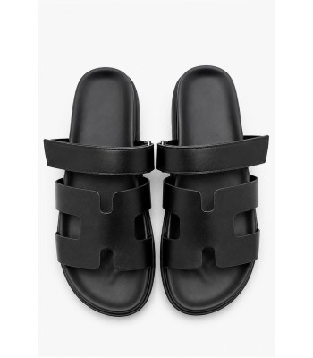 Μαύρα flatform σανδάλια με σχέδιο Η
