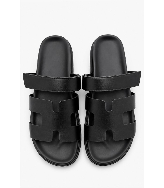 Μαύρα flatform σανδάλια με σχέδιο Η