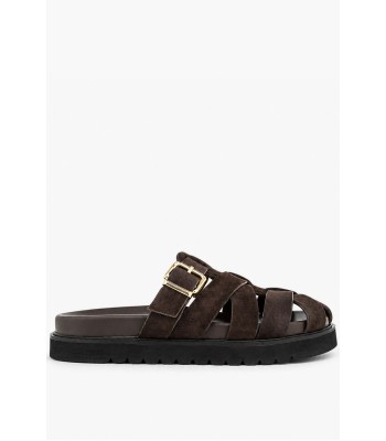 Καφέ flatform με πλεγμένα λουριά και αγκράφα