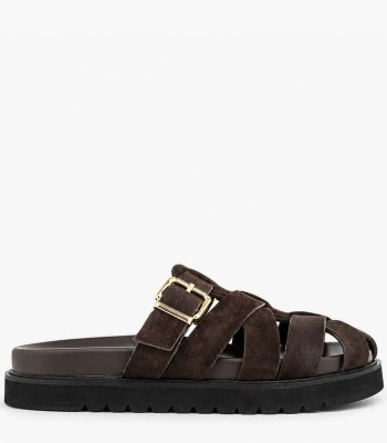 Καφέ flatform με πλεγμένα λουριά και αγκράφα