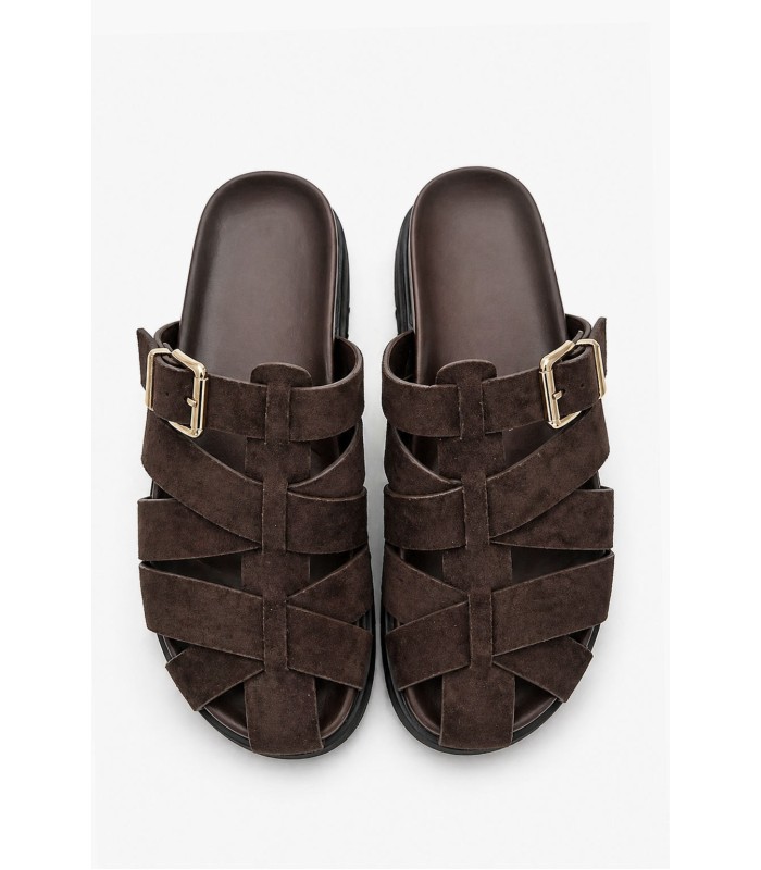 Καφέ flatform με πλεγμένα λουριά και αγκράφα