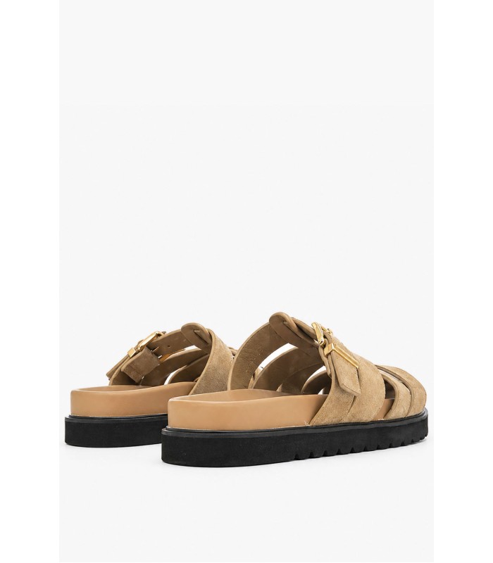 Μπεζ flatform με πλεγμένα λουριά και αγκράφα