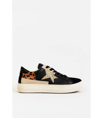 Μαύρο sneaker με χρυσό αστέρι και leopard λεπτομέρειες