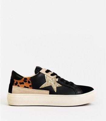 Μαύρο sneaker με χρυσό αστέρι και leopard λεπτομέρειες