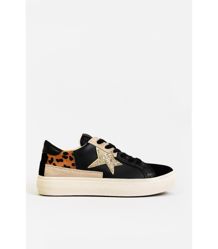 Μαύρο sneaker με χρυσό αστέρι και leopard λεπτομέρειες