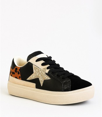Μαύρο sneaker με χρυσό αστέρι και leopard λεπτομέρειες