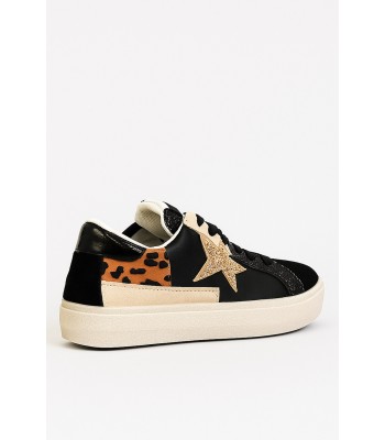 Μαύρο sneaker με χρυσό αστέρι και leopard λεπτομέρειες
