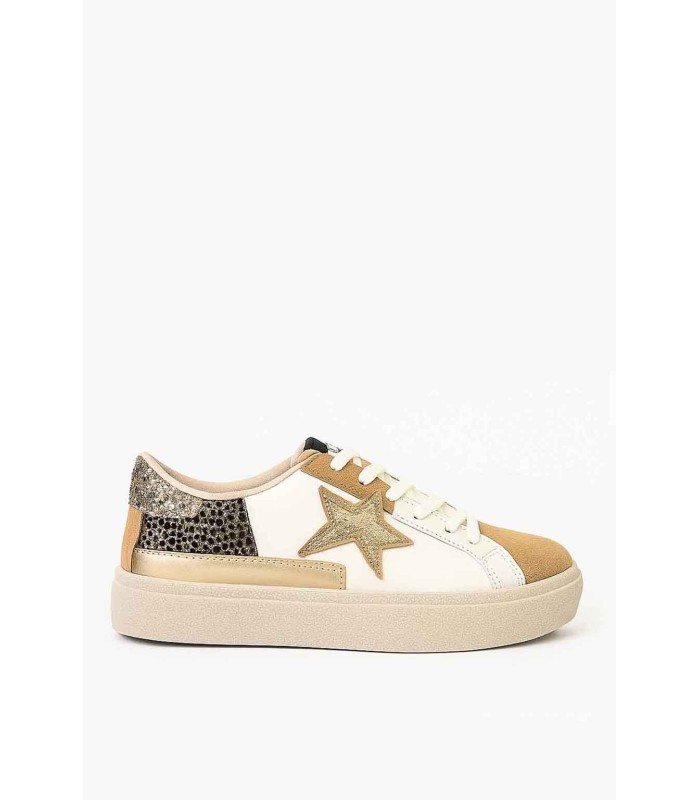 Μπεζ sneaker με χρυσό αστέρι και leopard λεπτομέρειες
