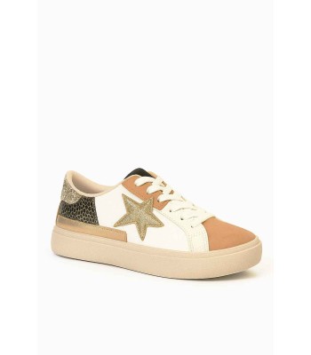 Μπεζ sneaker με χρυσό αστέρι και leopard λεπτομέρειες