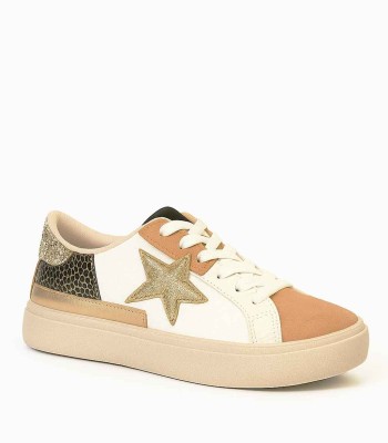Μπεζ sneaker με χρυσό αστέρι και leopard λεπτομέρειες