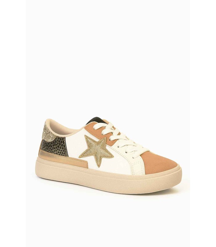 Μπεζ sneaker με χρυσό αστέρι και leopard λεπτομέρειες