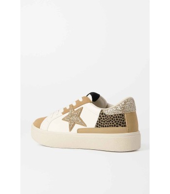 Μπεζ sneaker με χρυσό αστέρι και leopard λεπτομέρειες