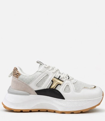 Λευκό sneaker με mesh και χρυσές λεπτομέρειες