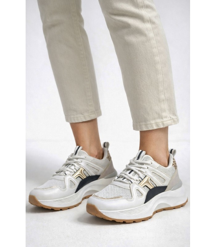 Λευκό sneaker με mesh και χρυσές λεπτομέρειες