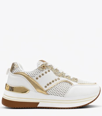 Λευκά sneakers με strass και χρυσές λεπτομέρειες