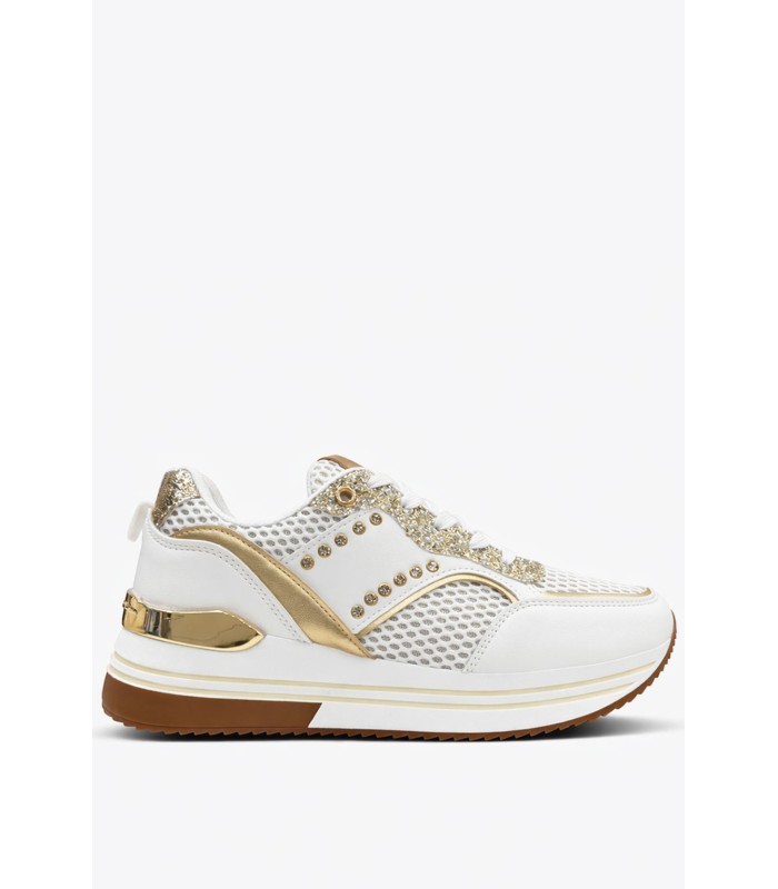 Λευκά sneakers με strass και χρυσές λεπτομέρειες