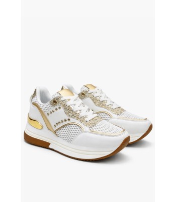 Λευκά sneakers με strass και χρυσές λεπτομέρειες