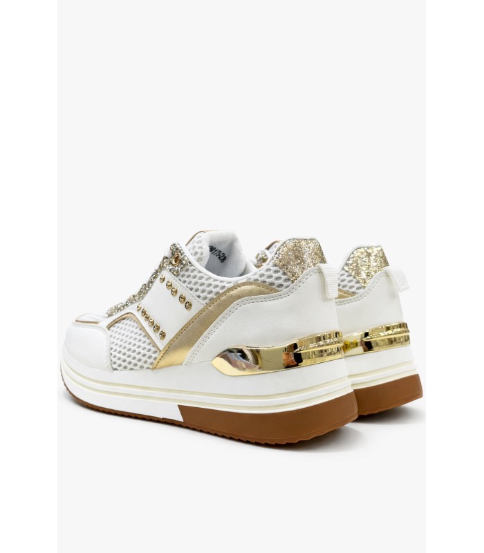 Λευκά sneakers με strass και χρυσές λεπτομέρειες