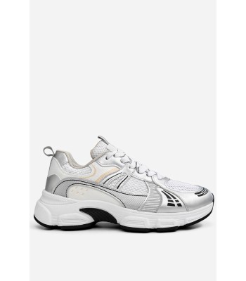 Ασημί sneaker με chunky σόλα και mesh λεπτομέρειες