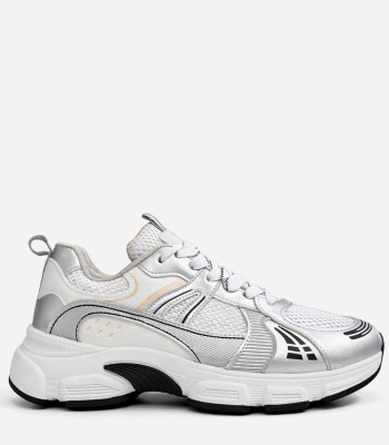 Ασημί sneaker με chunky σόλα και mesh λεπτομέρειες