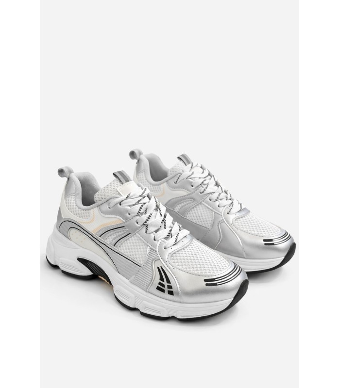 Ασημί sneaker με chunky σόλα και mesh λεπτομέρειες