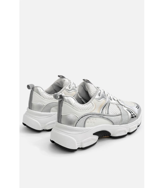 Ασημί sneaker με chunky σόλα και mesh λεπτομέρειες