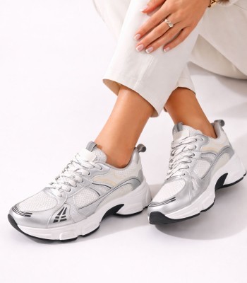 Ασημί sneaker με chunky σόλα και mesh λεπτομέρειες