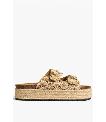 Μπεζ flatform σανδάλι με διπλή αγκράφα