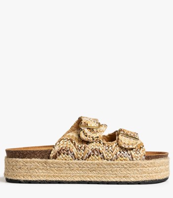 Μπεζ flatform σανδάλι με διπλή αγκράφα