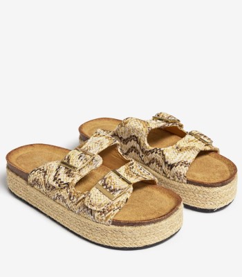 Μπεζ flatform σανδάλι με διπλή αγκράφα
