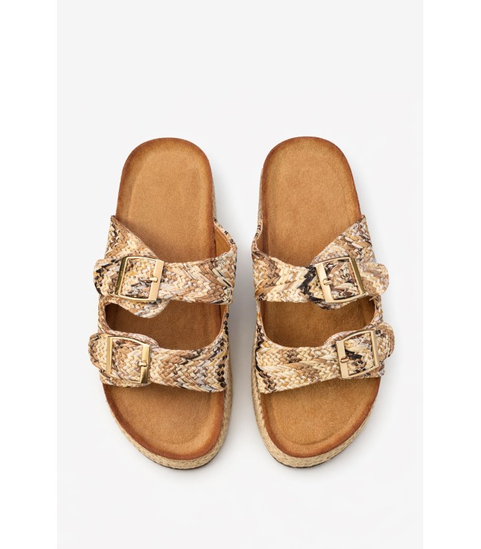 Μπεζ flatform σανδάλι με διπλή αγκράφα