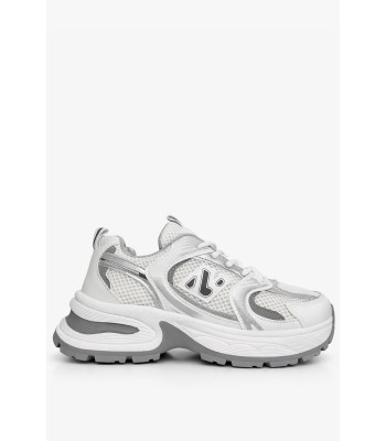 Λευκό sneaker chunky με mesh ύφασμα και γκρι λεπτομέρειες