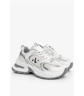 Λευκό sneaker chunky με mesh ύφασμα και γκρι λεπτομέρειες