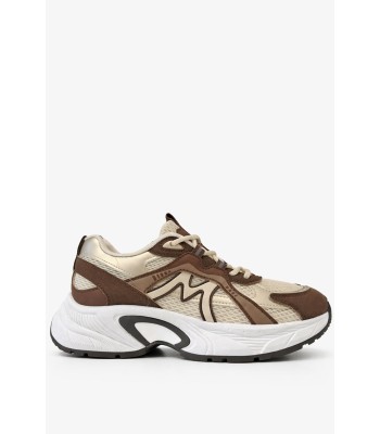 Μπεζ chunky sneaker με mesh και καφέ λεπτομέρειες