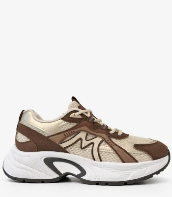 Μπεζ chunky sneaker με mesh και καφέ λεπτομέρειες