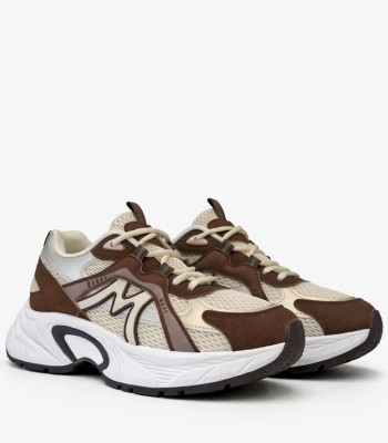 Μπεζ chunky sneaker με mesh και καφέ λεπτομέρειες